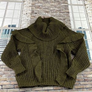 NWT Women’s Express Green Cowl Neck Ruffle Detail Sweater (S) GD07